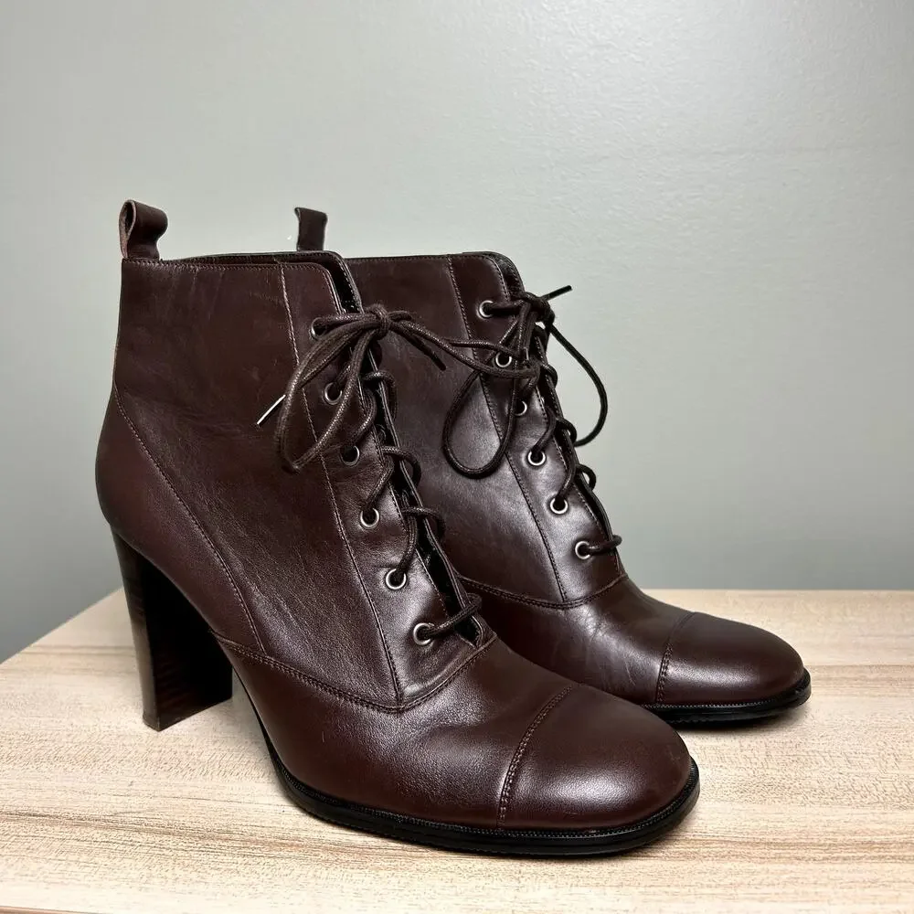 Apostrophe Tootsie Heeled Ankle Booties Brown Leather Victorian Style Shoes 8.5 - Picture 1 of 12